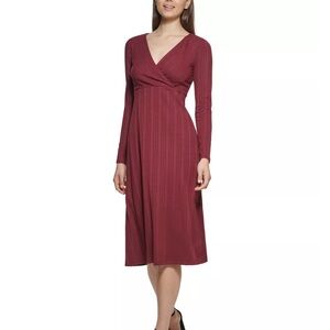 Kensie Deep Red Long Sleeve Ribbed Dress